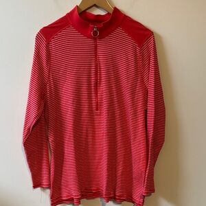 Ralph Lauren Red and White Striped Quarter Zip Cotton Top